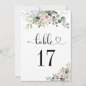 緑のピンクのバラ結婚のテーブル番号 (裏面)