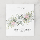 緑のピンクのバラ結婚の折り畳み座席表 プレイスカード (外部開封)