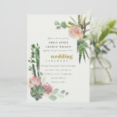 緑のピンクのフローラのサボテンの結婚葉 招待状 (スタンド正面)