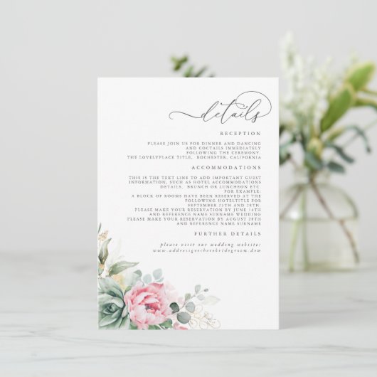 緑のピンクのフローラ結婚詳細 エンクロージャーカード (スタンド正面)