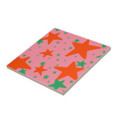 緑のピンクの幾何学星模様 タイル (側面)