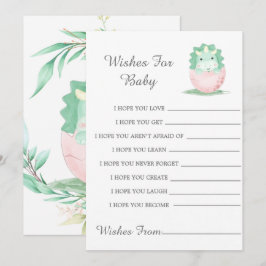 緑のピンクの恐竜の牡丹がベビーカードを願う