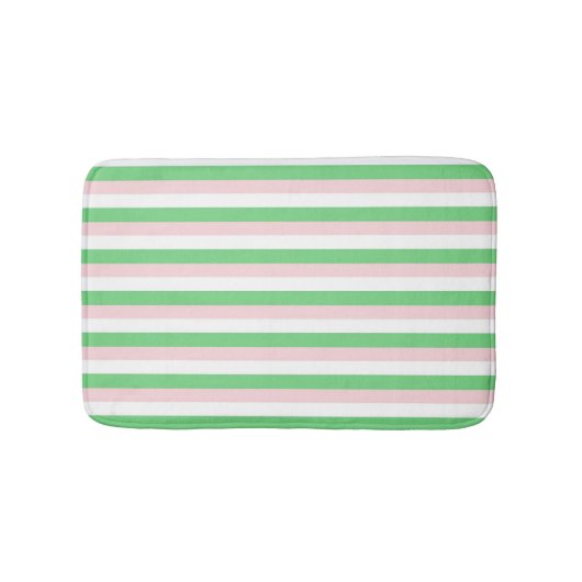 緑のピンクの水平ストライプ バスマット (正面)