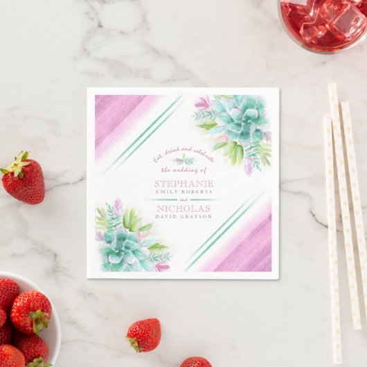 緑のピンクの水色のカスタムウェディングを多汁 スタンダードカクテルナプキン (インサイチュ)