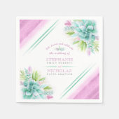 緑のピンクの水色のカスタムウェディングを多汁 スタンダードカクテルナプキン (正面)
