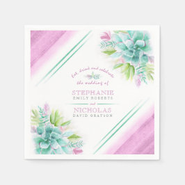 緑のピンクの水色のカスタムウェディングを多汁 スタンダードカクテルナプキン