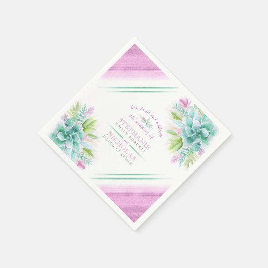 緑のピンクの水色のカスタムウェディングを多汁 スタンダードカクテルナプキン (角)
