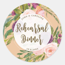 緑のピンクの花のリハーサルのディナーシール