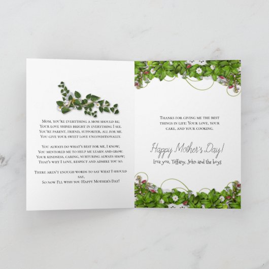 緑のピンクの花の写真枠写真を追加 カード (内部)