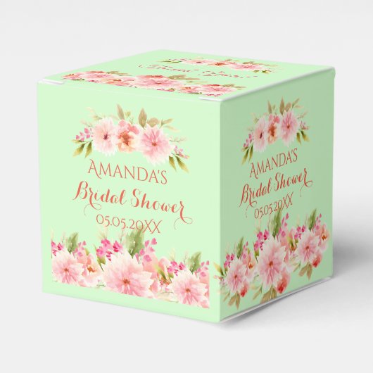 緑のピンクの花ブライダルシャワー感謝していユー フェイバーボックス (正面サイド)