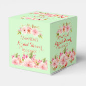 緑のピンクの花ブライダルシャワー感謝していユー フェイバーボックス (裏面サイド)