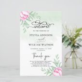 緑のピンクの花モダンの金ゴールド結婚式 (スタンド正面)