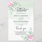 緑のピンクの花モダンの金ゴールド結婚式 (正面)