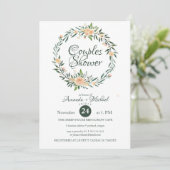 緑のピンクの花リースカップルのシャワー 招待状 (スタンド正面)