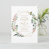 緑のピンクの花幾何形状招待状 招待状 (スタンド正面)