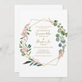 緑のピンクの花幾何形状招待状 招待状 (正面/裏面)