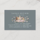 緑のピンクの花 ペットの犬 猫 名刺 (裏面)