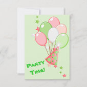 緑のピンクの誕生日はパーティの招待状を風船のようにふくらませます 招待状 (正面)