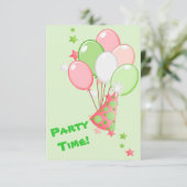 緑のピンクの誕生日はパーティの招待状を風船のようにふくらませます 招待状 (スタンド正面)