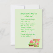 緑のピンクの誕生日はパーティの招待状を風船のようにふくらませます 招待状 (裏面)