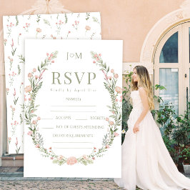 緑のピンクの野生の花のフローラ結婚式RSVPカード 出欠カード