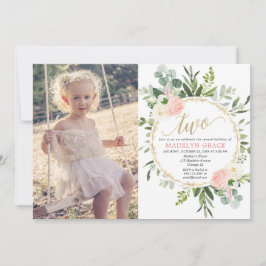 緑のピンクの金ゴールドエレガントの女の子2枚目の誕生日写真 招待状