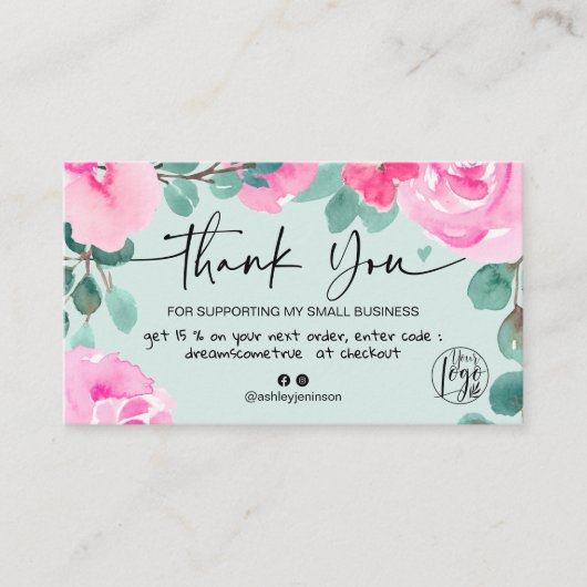 緑のピンクフローラの水の色の感謝してい順序 名刺 (正面)