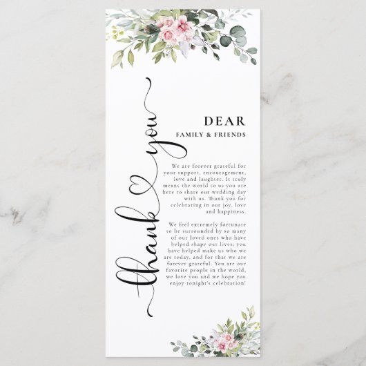 緑のピンク結婚ローズのメニュー メニュー (裏面)