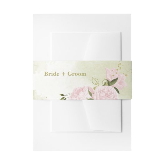 緑のピンク色の葉花結婚のロマンチック 招待状ベリーバンド (正面例)