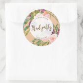 緑のピンク花模様卒業パーティーのシール ラウンドシール (バッグ)