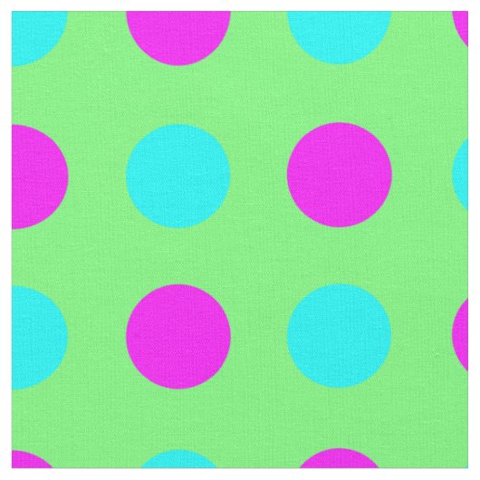 緑のピンク&ブルー水玉模様パターン ファブリック (クローズアップ)
