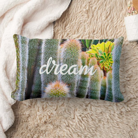 緑のファジーCactiフォトドリーム引用文スクリプトはっきりした ランバークッション (ブランケット)