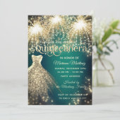 緑のファンシー花火金ゴールドの輝くドレス 招待状 (スタンド正面)
