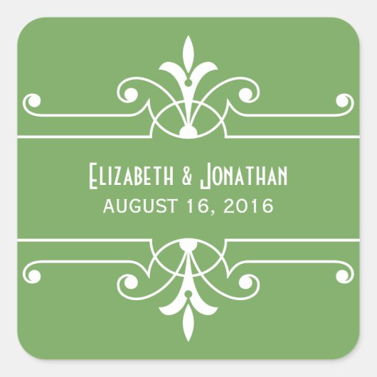緑のファンシー装飾結婚式用シール スクエアシール (正面)