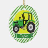 緑のファームトラクタ(黄色、緑と白) セラミックオーナメント (右)