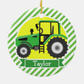 緑のファームトラクタ(黄色、緑と白) セラミックオーナメント (裏面)