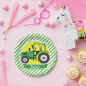 緑のファームトラクタ(黄色、緑と白) ペーパープレート (パーティー)