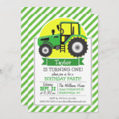 緑のファームトラクタ(黄色、緑と白) 招待状 (正面/裏面)
