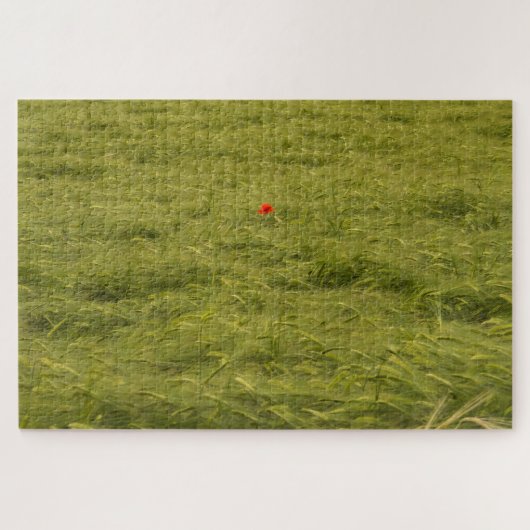 緑のフィールドで単独のポピー – 非常に困難 ジグソーパズル (横)