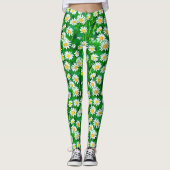 緑のフィールドの水色デイジー レギンス (正面)