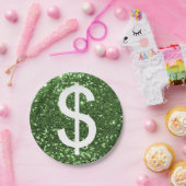 緑のフェイクなグリッターのドル記号パターン ペーパープレート (パーティー)