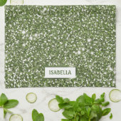 緑のフェイクグリッターテクスチャの名前をカスタムする キッチンタオル (折り畳み)