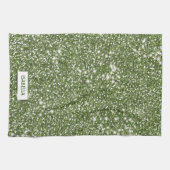 緑のフェイクグリッターテクスチャの名前をカスタムする キッチンタオル (横)