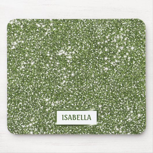 緑のフェイクグリッターテクスチャの名前をカスタムする マウスパッド (正面)