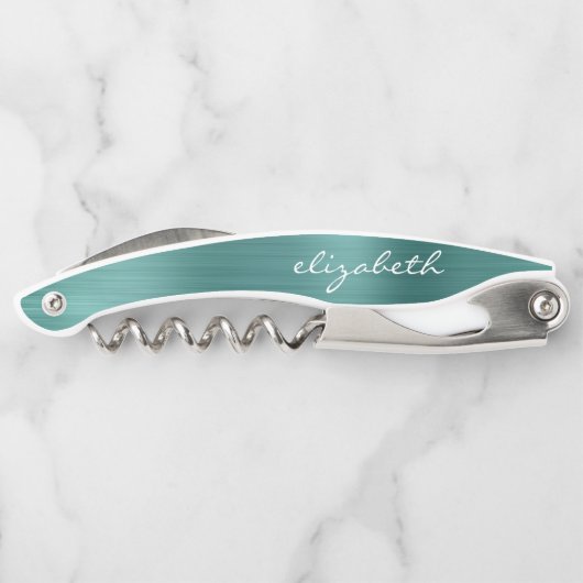 緑のフェイクブラシ付きメタルパーソナライズされたスクリプト ソムリエナイフ (裏面)