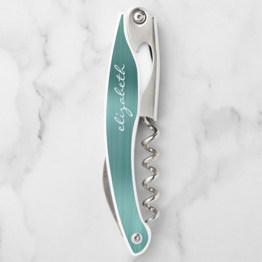 緑のフェイクブラシ付きメタルパーソナライズされたスクリプト ソムリエナイフ (裏面)