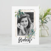 緑のフェイク金ゴールドフレーム写真卒業カード サンキューカード (スタンド正面)
