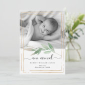 緑のフェイク金ゴールド写真新生児 サンキューカード (スタンド正面)