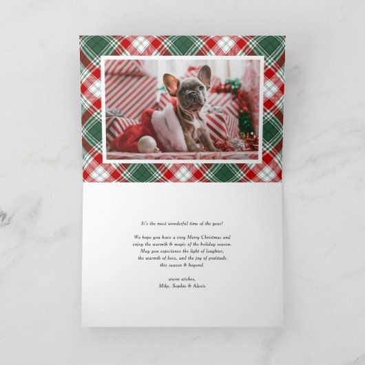 緑のフェスティバル格子模様メリークリスマスフォト シーズンカード (内部)