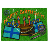 緑のフェルト板誕生日 ラージペーパーバッグ (正面)